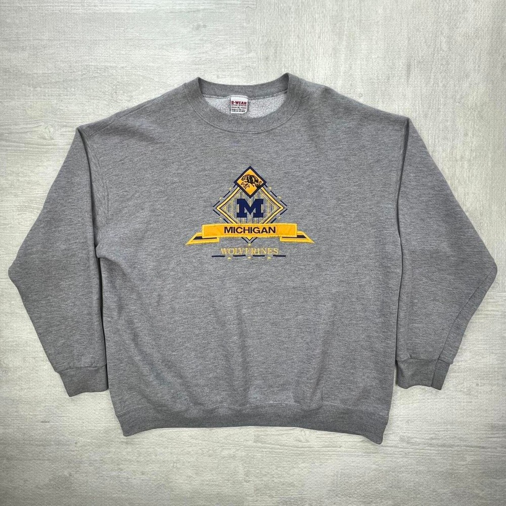 Vintage 90s Michigan Wolverines Sweatshirt Size: XL Grey Yellow NCAA College