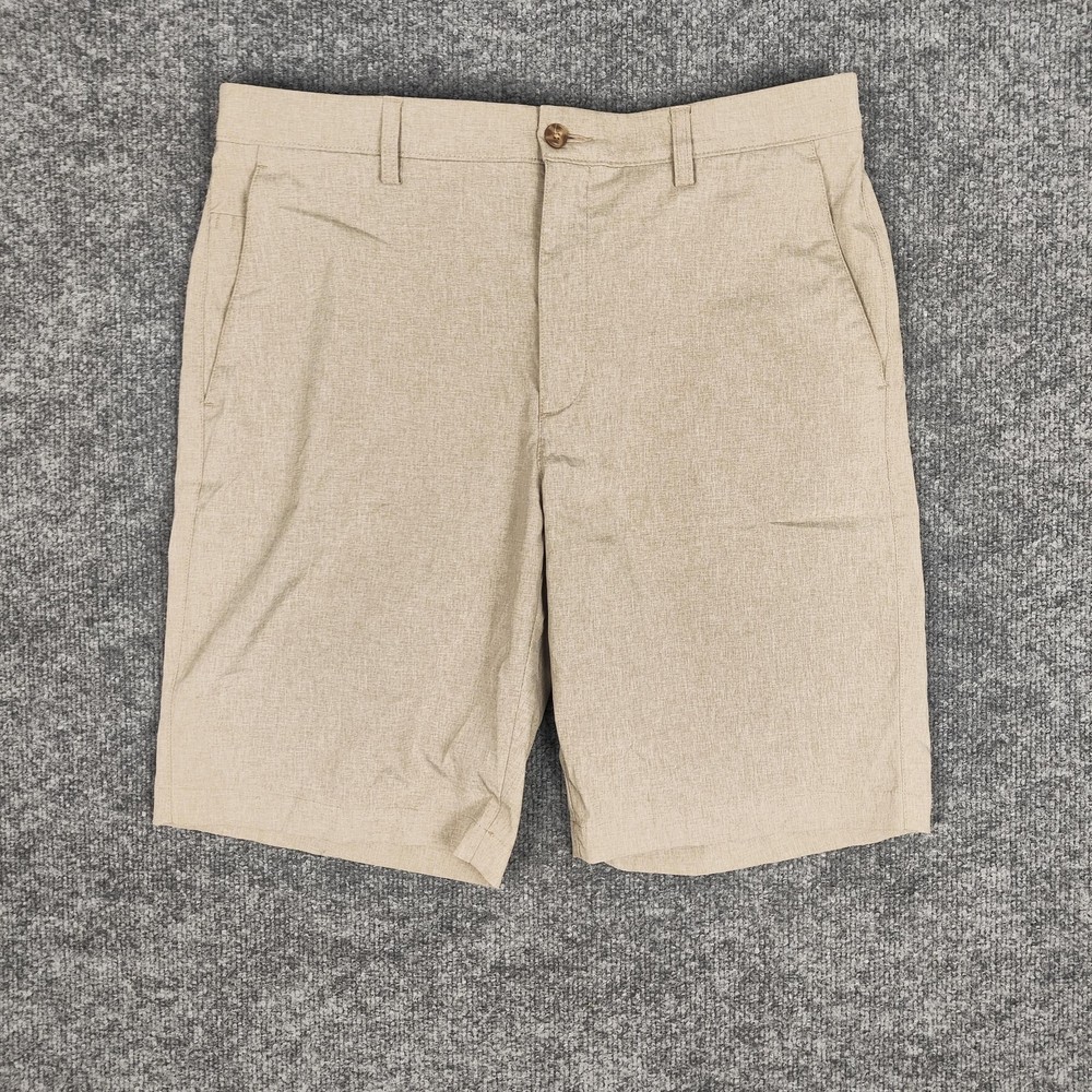 PGA TOUR Shorts Mens 34 Beige Microfiber Stretch Golf Chino Flat Front Casual
