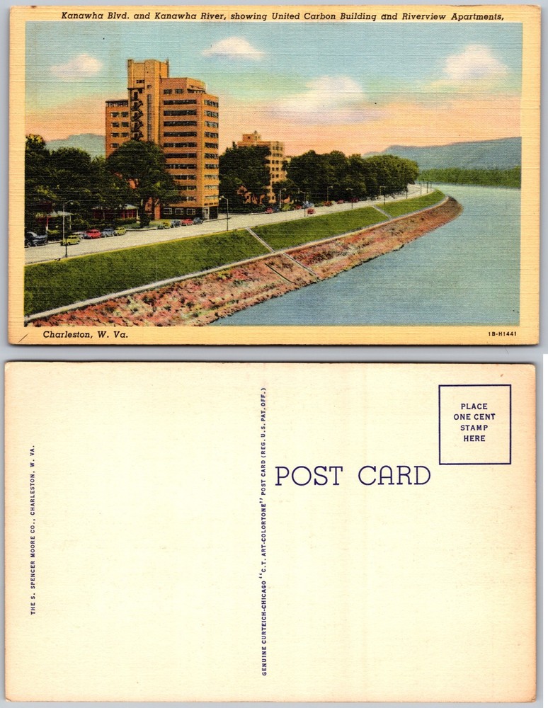 Kanawha Blvd River United Carbon Building Charleston WV Postcard