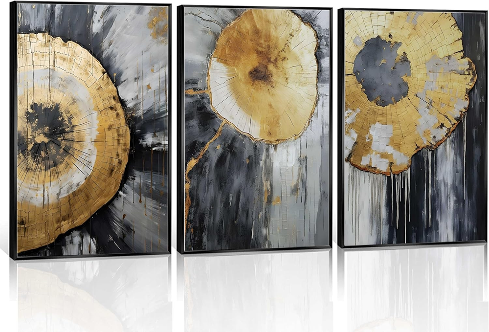Abstract Tree Ring Black White Canvas Wall Art Texture