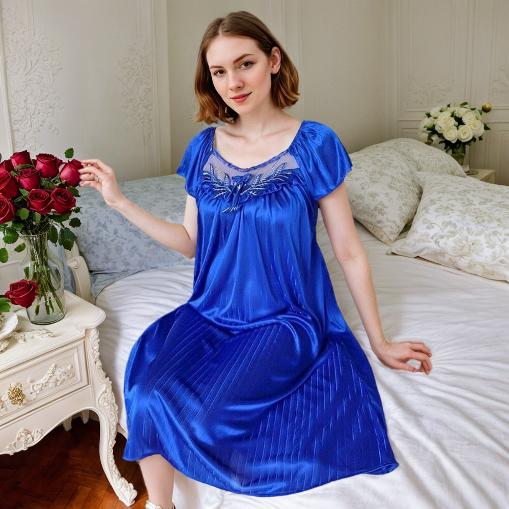 Sexy Silk Satin Women Sleepwear Ladies Short Sleeve Nightgown Robes Night Dress