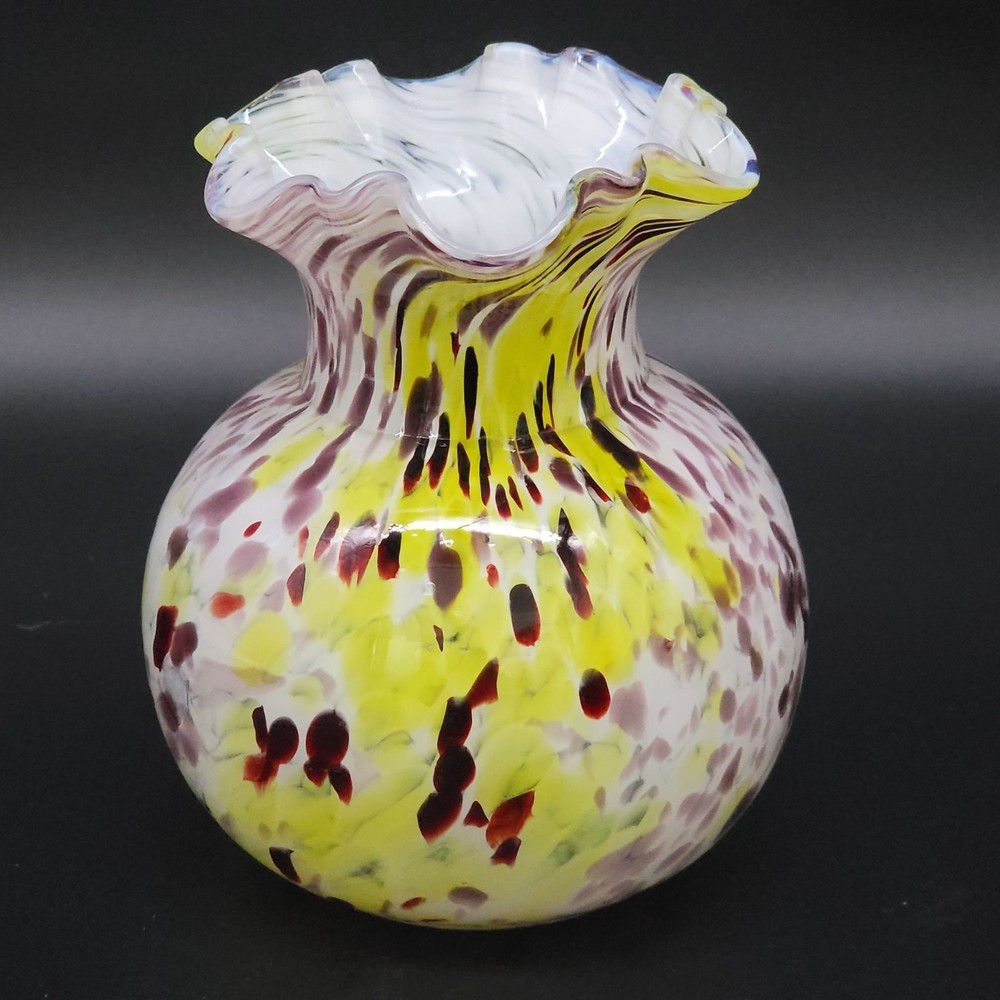 Vintage End Of Day Spatter Glass Vase With Ruffled Edge