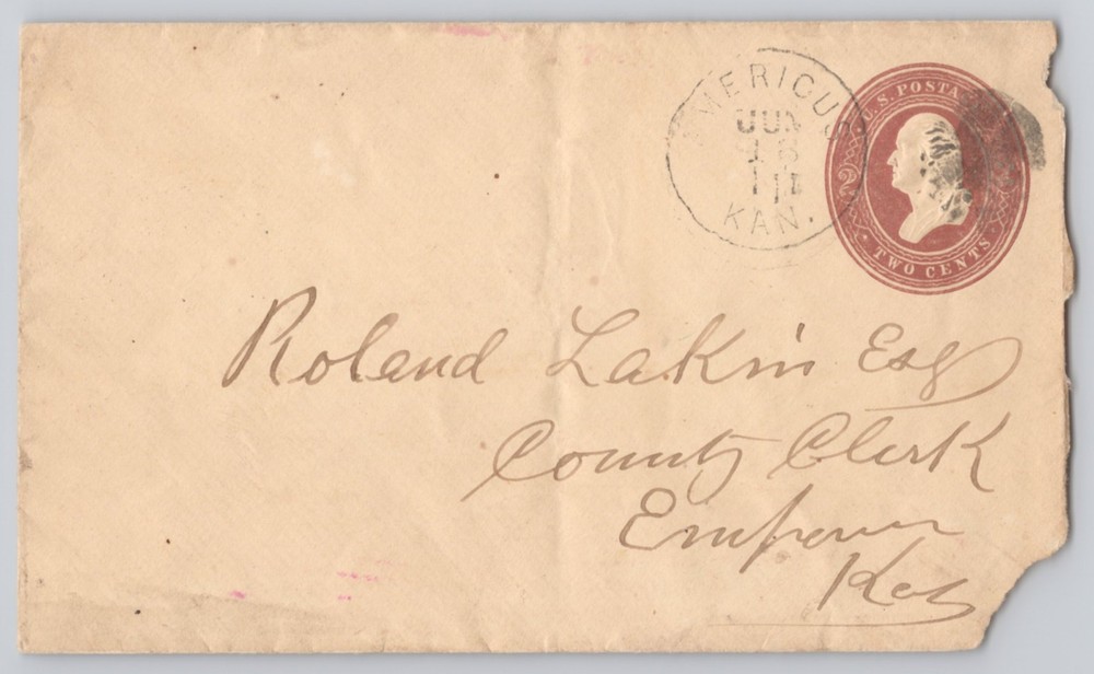 Emporia, Kansas, 2c U.S. Washington Postal Stationery, cancel 1898