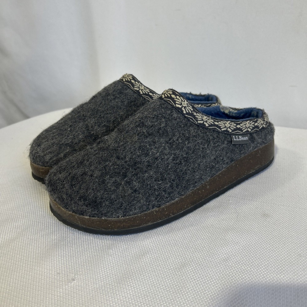LL Bean Women's Gray Wool Size 7 Slip On Slippers Clogs Mules Slides