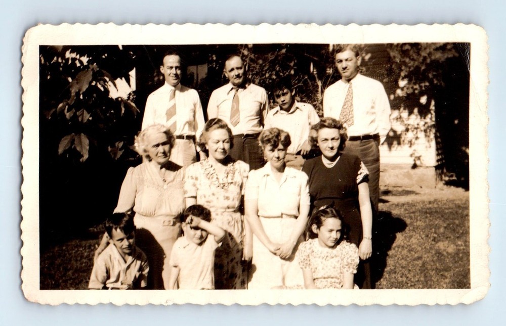 Old Vintage Photo MEN WOMEN BOYS AND GIRL IN YARD FOUND PHOTOGRAPH PICTURE