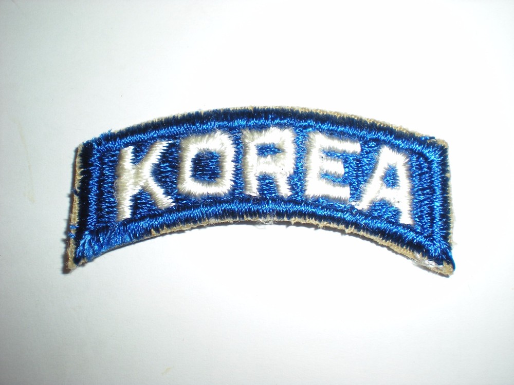 US ARMY KOREA TAB PATCH - ORIGINAL WHITE ON BLUE