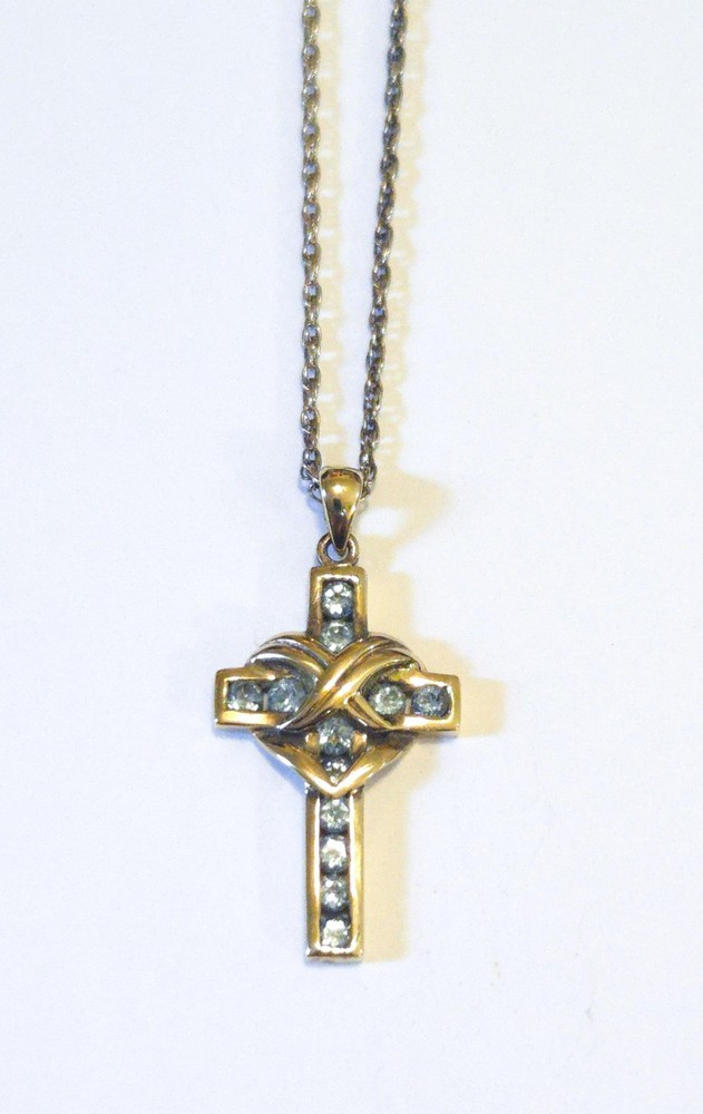 Vtg Vermeil Over Sterling Silver Blue Topaz Cross Pendant Necklace 18