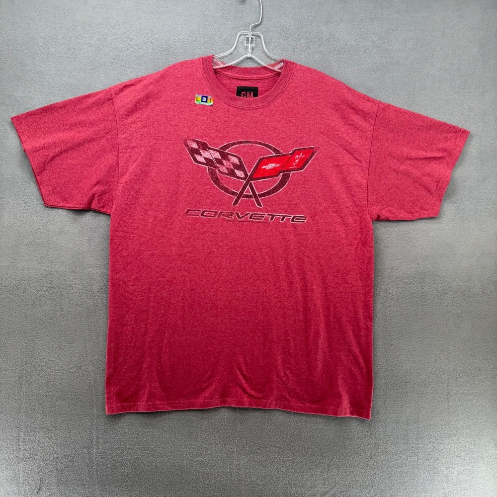 Corvette T Shirt Mens Size XL Red GM Chevrolet Official License Race Flag Retro