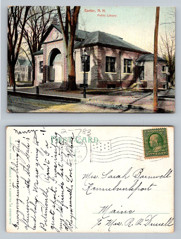 Exeter, NH-New Hampshire, Public Library Arched Entry Vintage c1910 Postcard