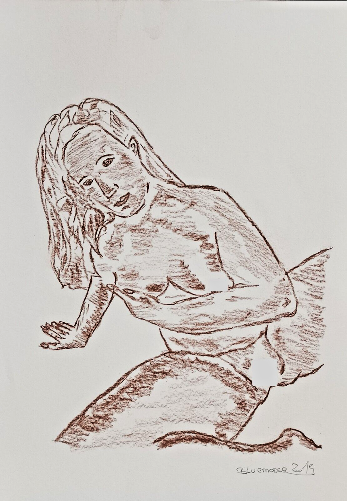 Unique nude erotic drawing woman sepia on paper approx. 21x30cm original