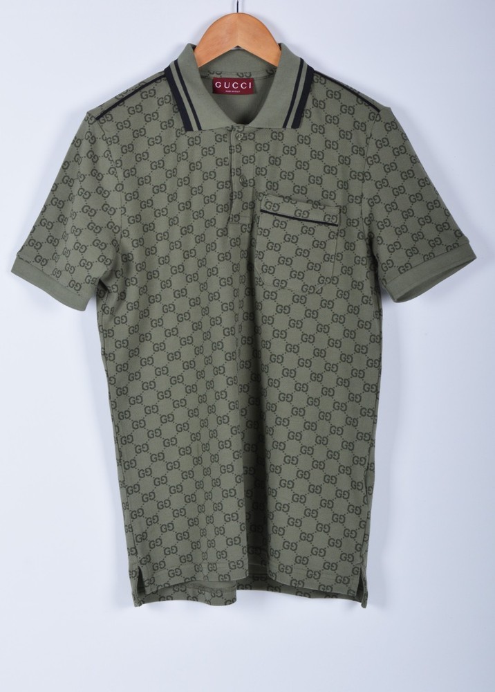 Men's Gucci GG Green Polo Shirt XL Cotton Pocket