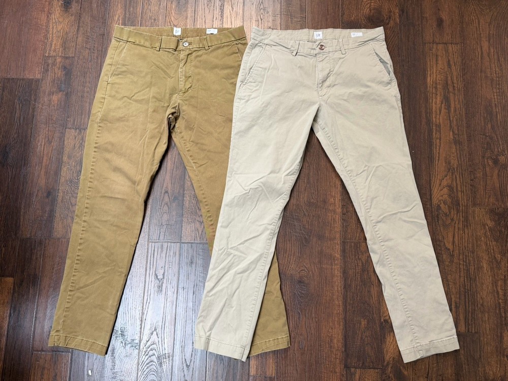 Gap Khakis Slim Fit Chino Pants Lot Of 2 Mens 33x29 Beige Khaki Workwear Preppy
