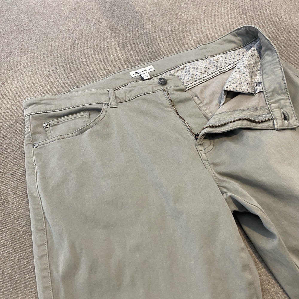 Peter Millar Pants Mens 36x32 Gray Chino Straight Leg Stretch Classic Golf Crown