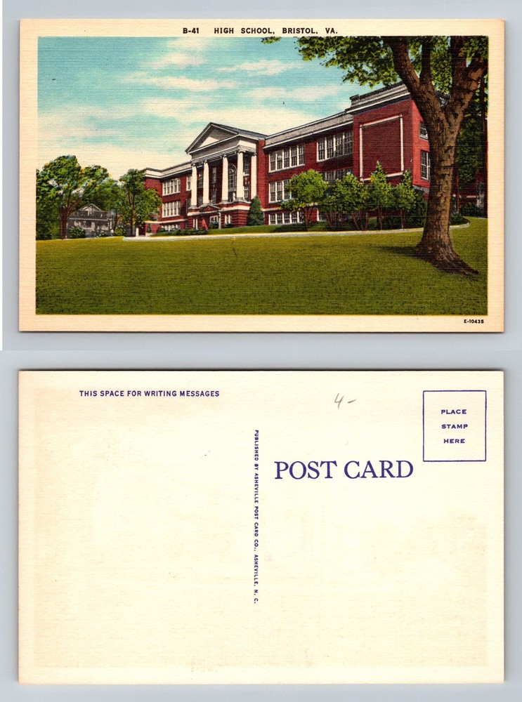 Bristol, VA-Virginia, High School Red Brick Building Lawn Vintage Postcard