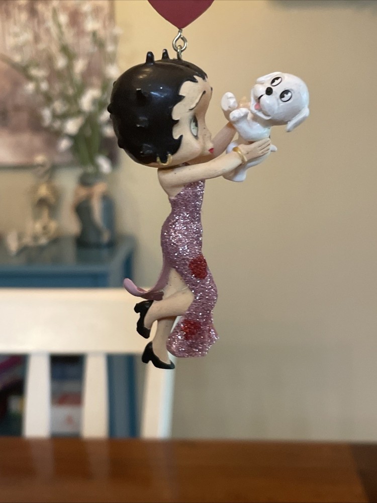 Danbury Mint Betty Boop Walz Glitter Christmas Ornament Pink Red Hearts Dog