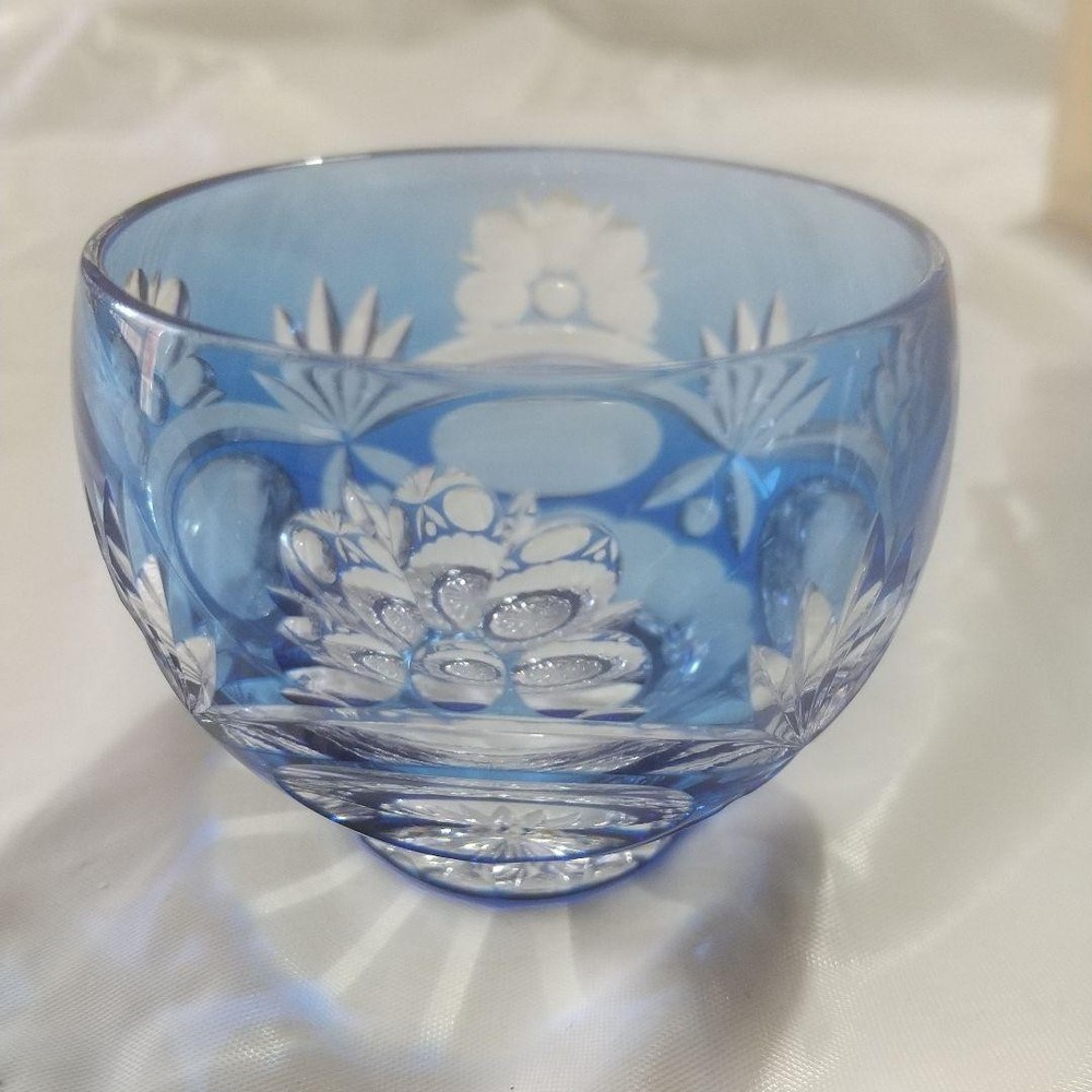 Sake Cup Traditional craftsman Seiichi Shinozaki Edo Kiriko blue-covered kaiseki