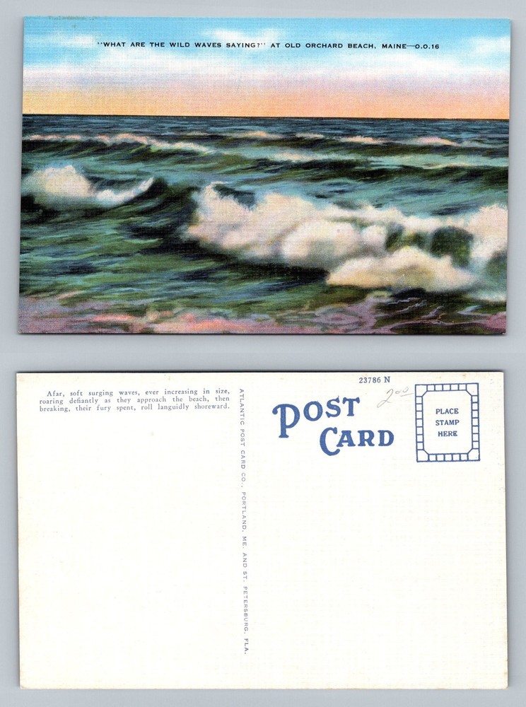 Old Orchard Beach, ME-Maine Wild Waves Crashing Surf Oceanfront Vintage Postcard