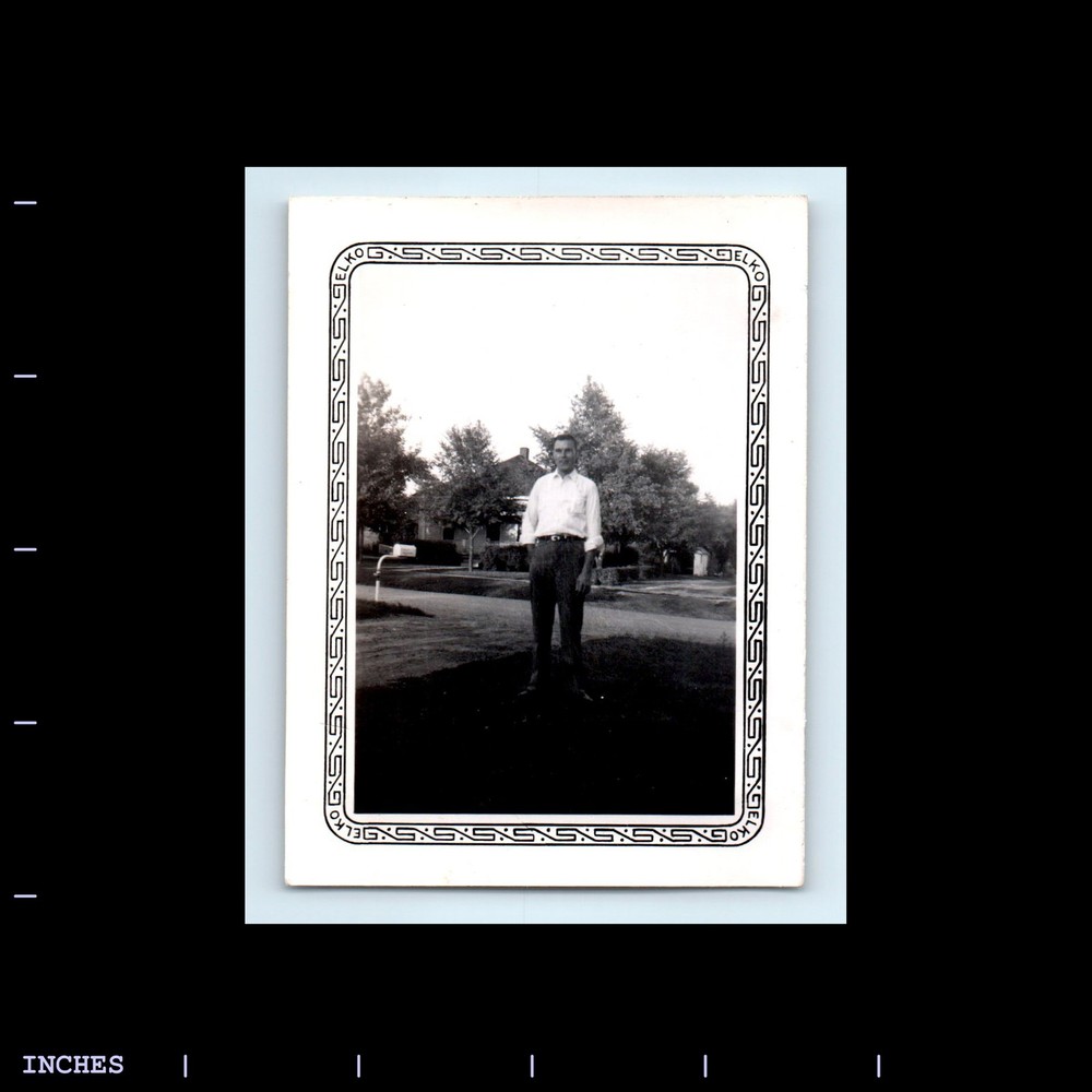Old Vintage Photo MAN STANDING BY MAILBOX DECORATIVE BORDER