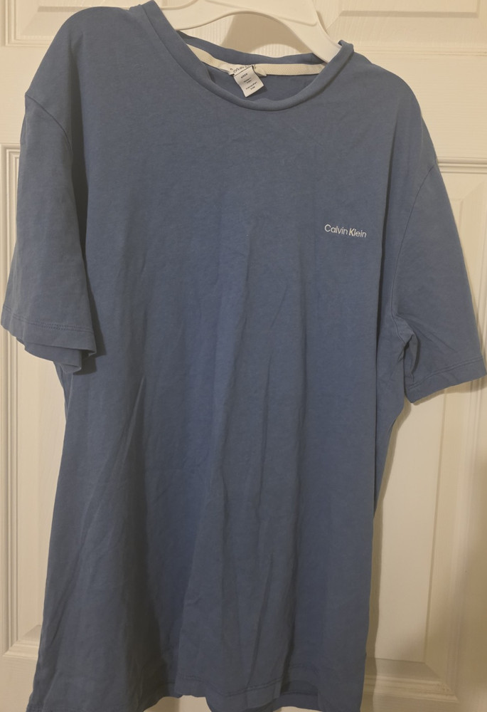 Calvin Klein Men’s S Blue Solid Logo Crew Neck Short Sleeve T-Shirt