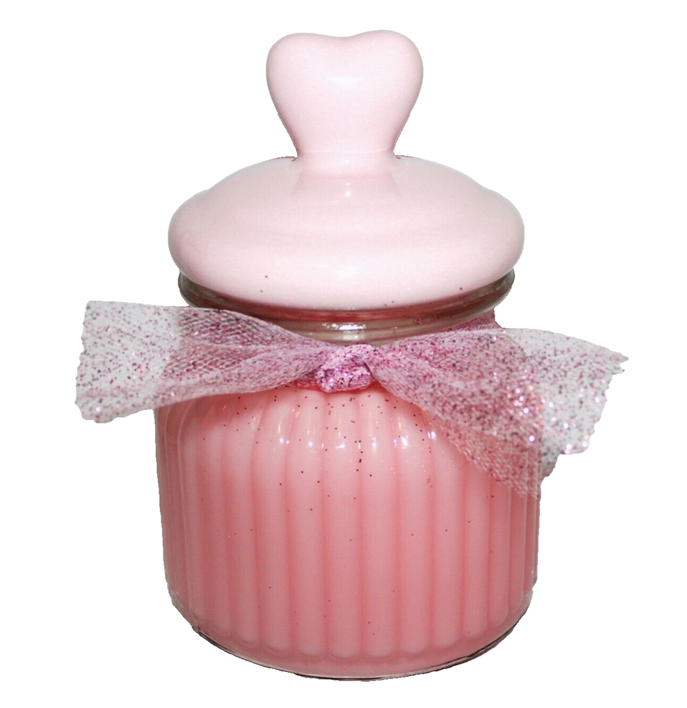 COTTON CANDY Scented 22 oz. Valentine's Jar Pink Heart Lid Handmade Candle