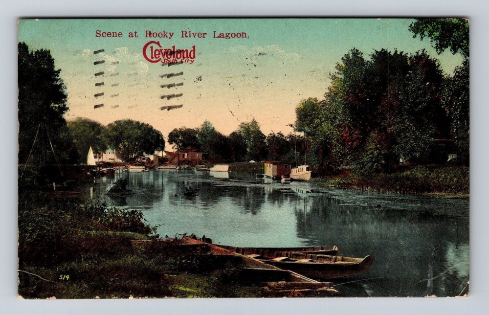 Cleveland OH-Ohio, Scene At Rocky River Lagoon, Antique, Vintage c1913 Postcard