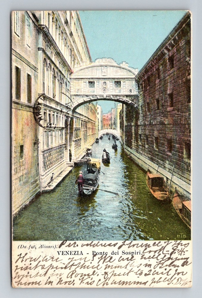 Italy- Venice Bridge Of Sighs Gondolas Souvenir Old View Vintage c1904 Postcard