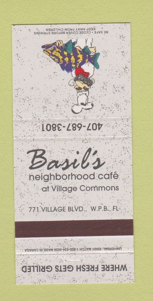 Matchbook Cover - Basil's Cafe West Palm Beach FL 30 Strike