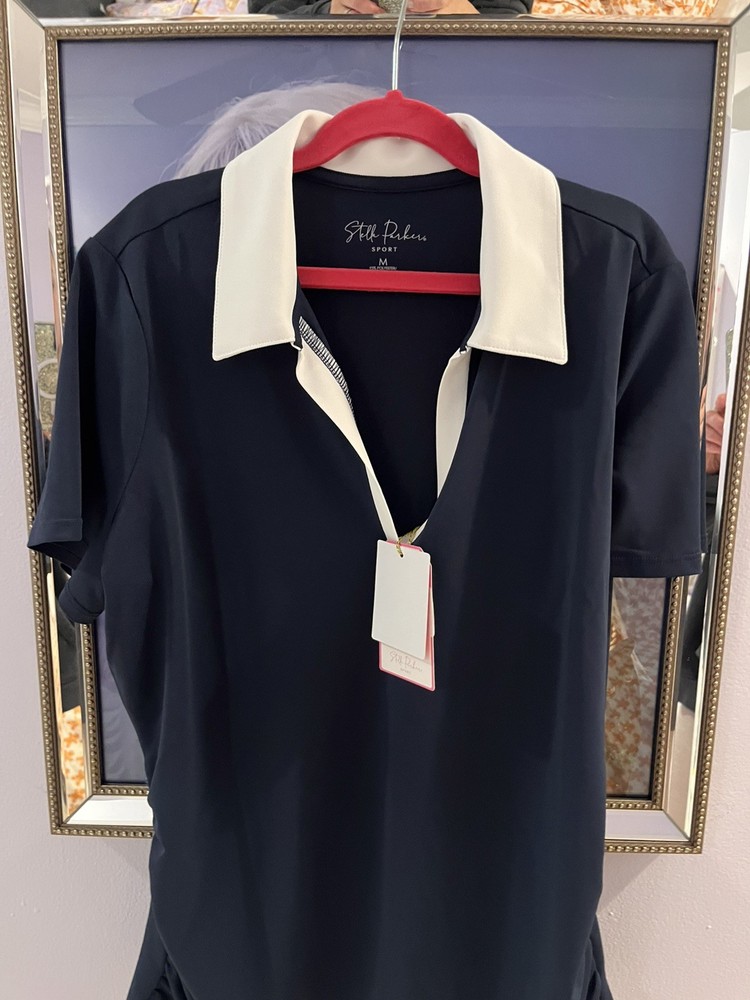 Stella Parker Sport Shirt Womens MED Navy UPF 50 Golf Polo Moisture Wicking NWT