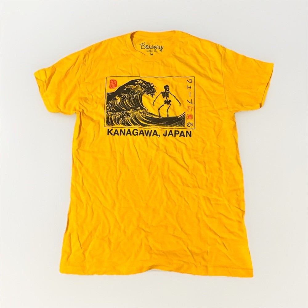 Bowery Supply Yellow Kanagawa Japan T-shirt Size Medium