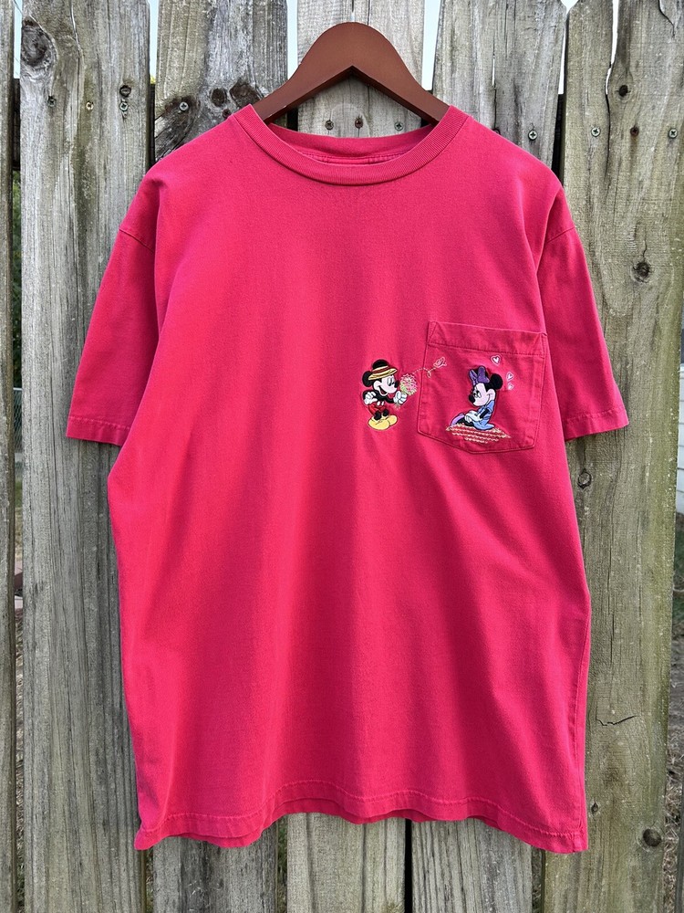 VTG Disney Store Shirt Large Mickey & Minnie Mouse Garden Flowers Embroidered