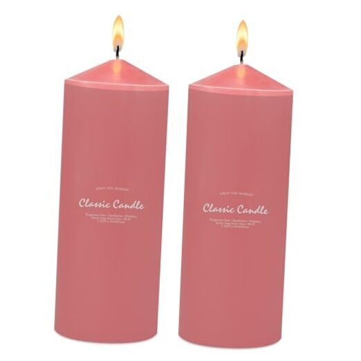 Pink Unscented 3x8 Inch Pillar Candles for Romantic Decor or Spa