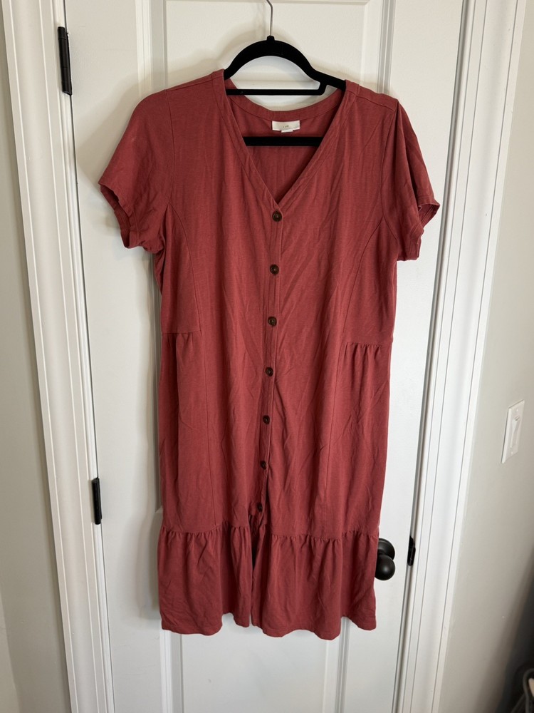 J Jill Dress Size Medium Petite Burnt Orange Tiered Ruffle Full Button