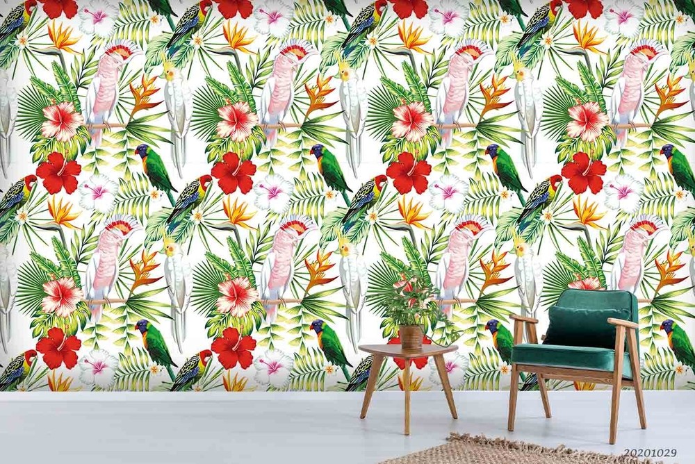 3D Flowers Leaves Parrot Pattern Wall Murals Wallpaper Murals Wall Sticker 2