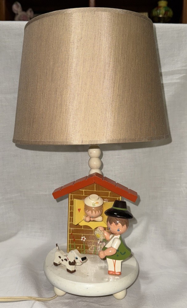 Nursery Originals Wood Children's Lamp Night Light Vintage Dog Flowers Painted