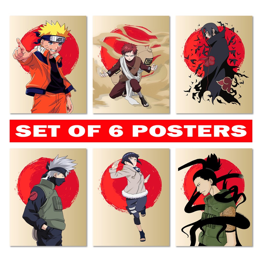 Naruto Anime Wall Art Set of 6 Trendy Aesthetic Posters for Room Decor