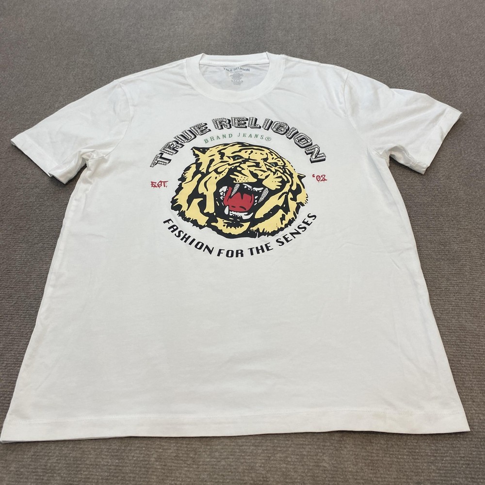 True Religion Shirt Mens Size Large Tiger Graphic Fashion For The Senses Tee