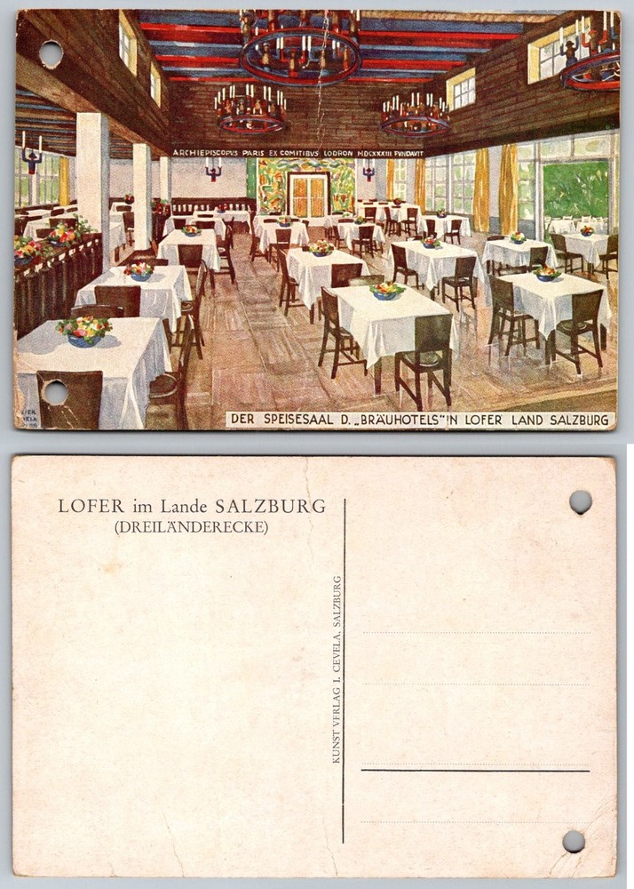 Lofer Salzburg Brauhotel Dining Hall Austria Vintage Postcard I. Cevela