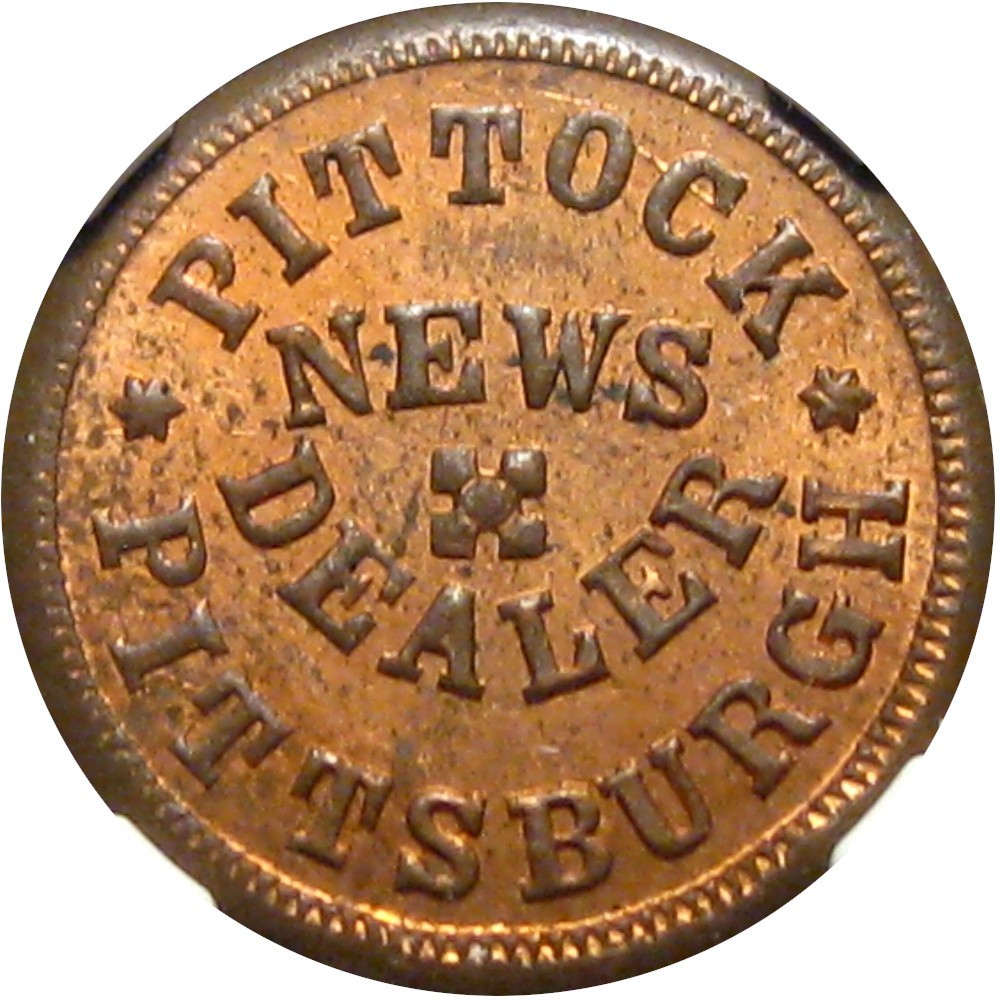 Pittsburgh Pennsylvania Civil War Token Pittock Newspaper Dealer NGC MS64 RB