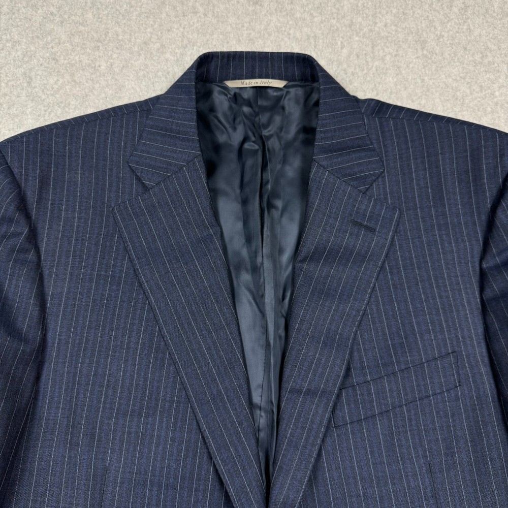 CANALI Jacket Men's 52 Navy Blue Pinstripe Classic Suit Blazer Double Vent Italy