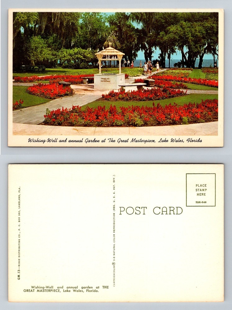 Lake Wales, FL-Florida, Great Masterpiece Wishing Well Garden Vintage Postcard