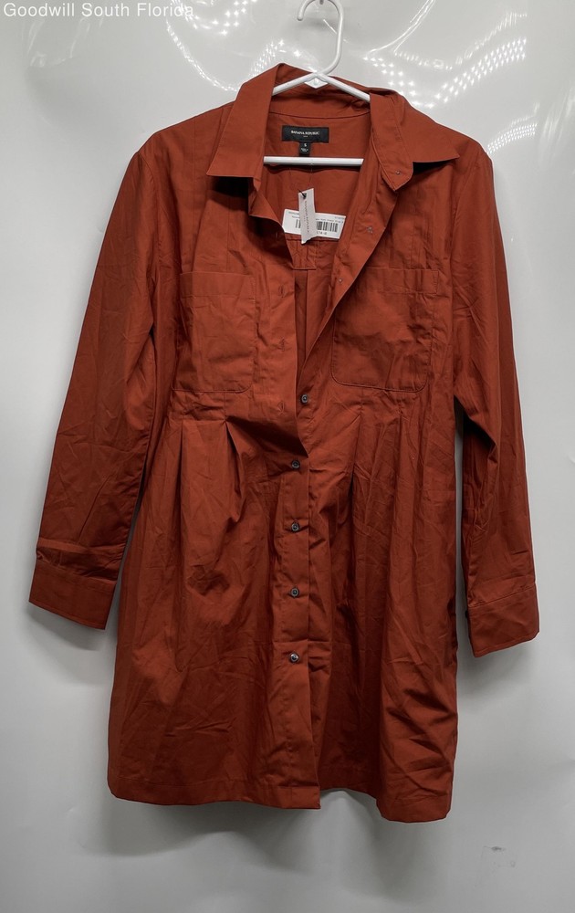Banana Republic Womens Rust Long Sleeve Collared Shirt Dress Size S With Tags