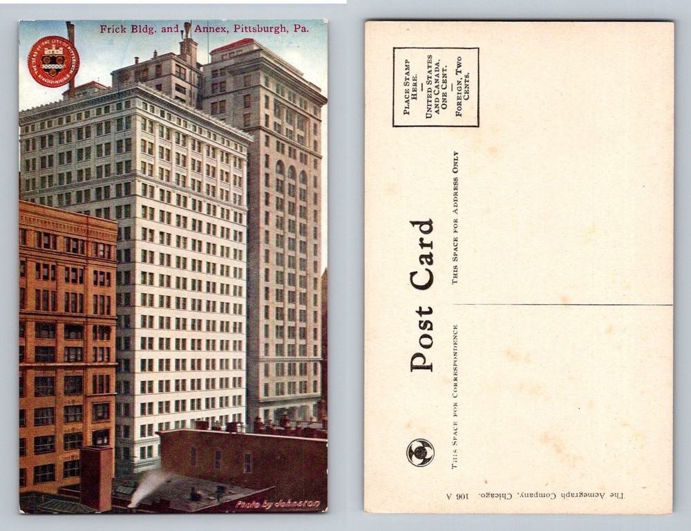 Pittsburgh, PA-Pennsylvania, Frick Building Annex Skyline View Vintage Postcard