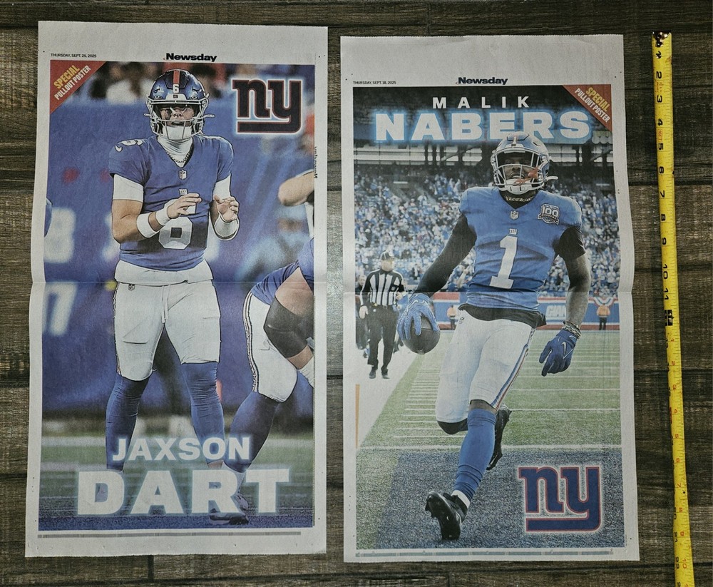 NFL  NY Giants Jaxson Dart and Malik Nabers 2025 NEWSDAY pullout poster