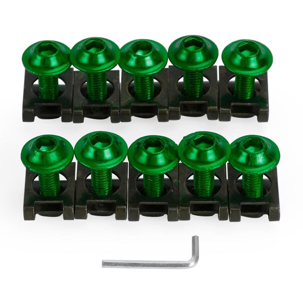 10x Green M6x20mm Aluminum Motorcycle Screen Bolts with Spring C Clips for Kawasaki