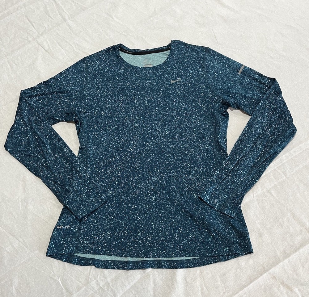 Nike Women's Dri-FIT Element long sleeve running teal/blue speckled. size medium