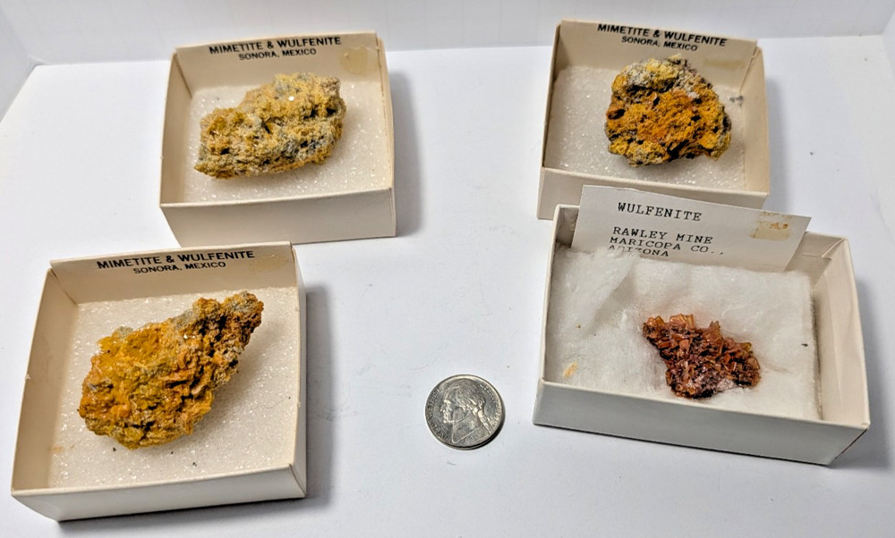 Lot of 4 Mimetite & Wulfenite Specimens - Sonora Mexico & Arizona NICE
