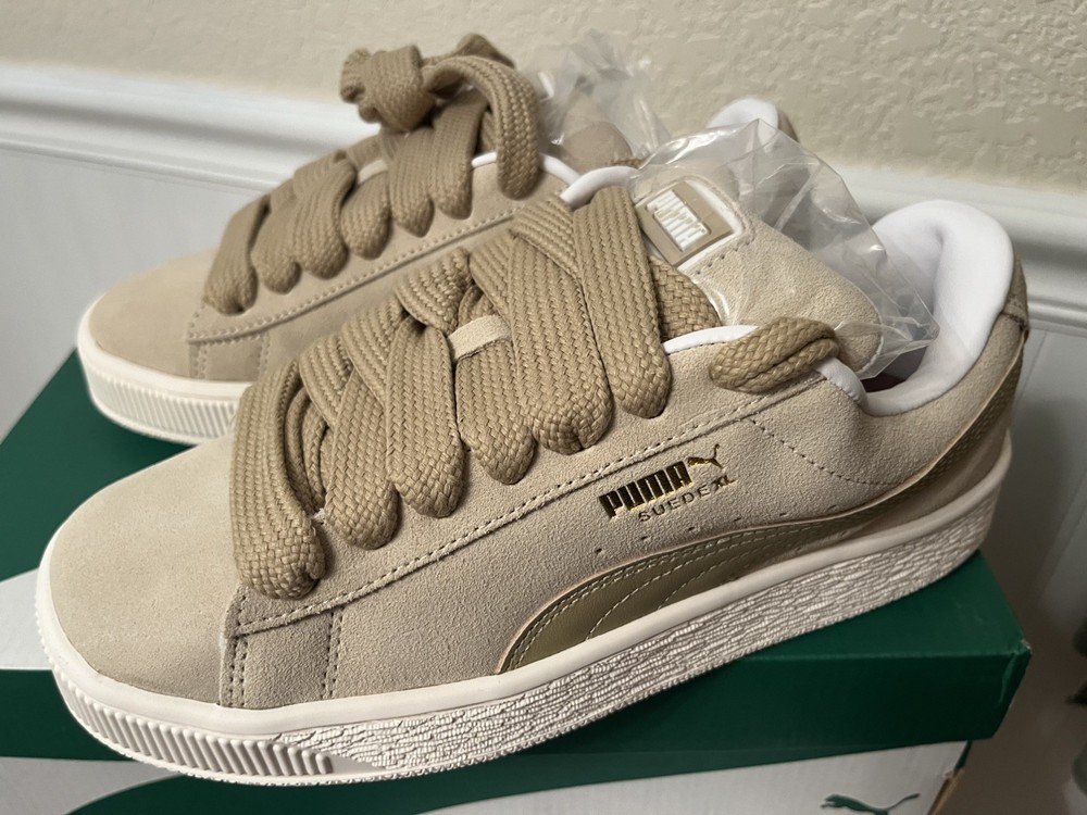 Puma Suede Xl 39764805 Womens Putty/White Lace Up Sneakers Shoes Sz 7.5