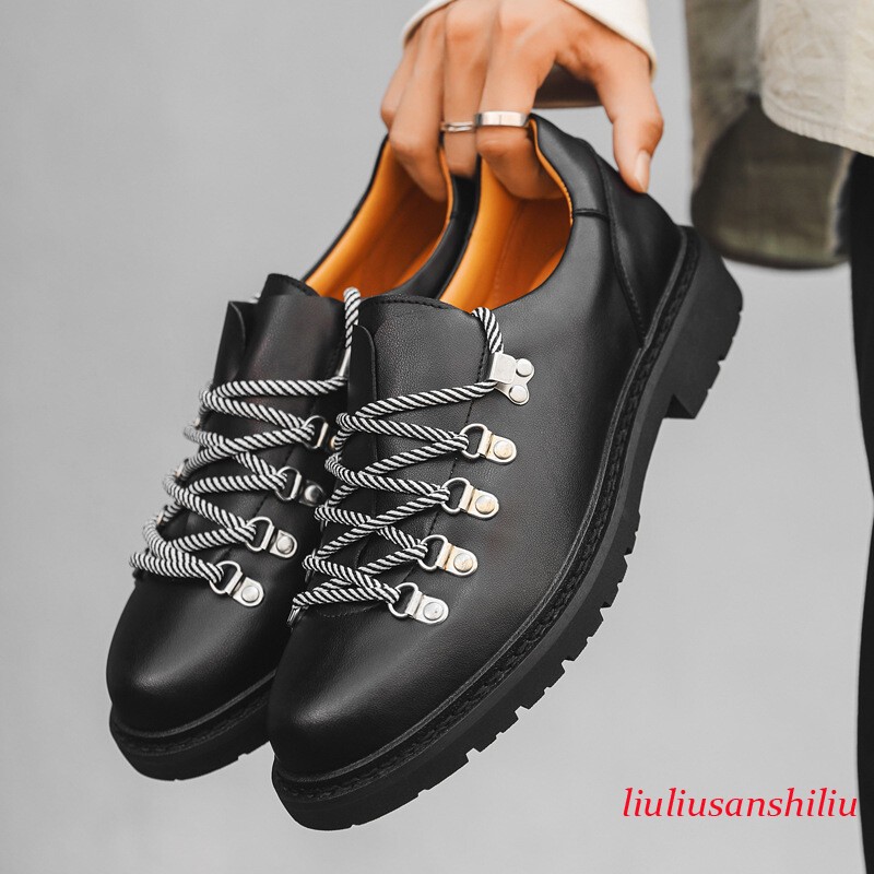 Men's Round Toe Suede Outdoor Derbies Casual Non-slip Lace Up Platform Shoes