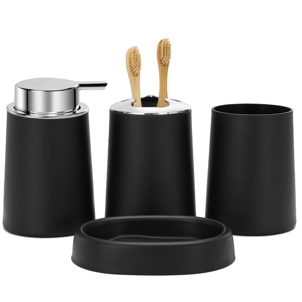 4-Piece Bathroom Set with Soap Dispenser and Toothbrush Holder