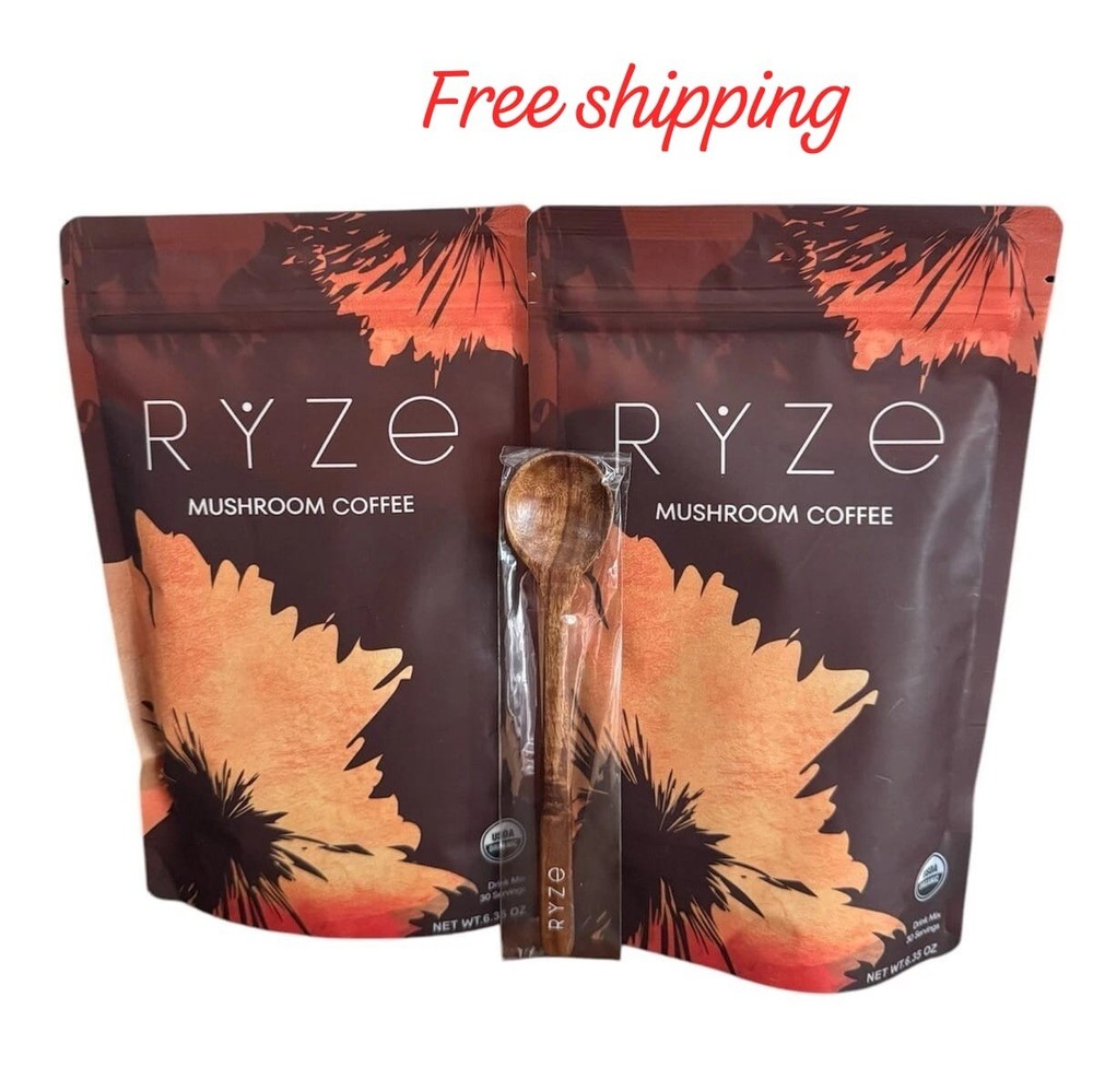 2 Pack RYZE Organic Mushroom Coffee with Free Spoon - 100% Authentic, Free Shipping